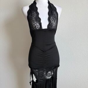 Black Lace & Mesh Maxi Dress